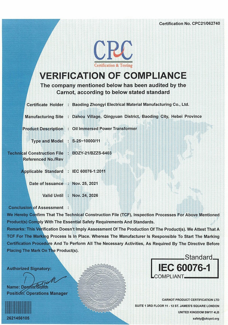 IEC60076 VERIFICATION OF COMPLIANCE